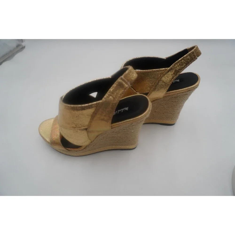 Michael Antonio Gerey Met Metallic Gold Strappy Espadrille Open Toe Wedge Size 9